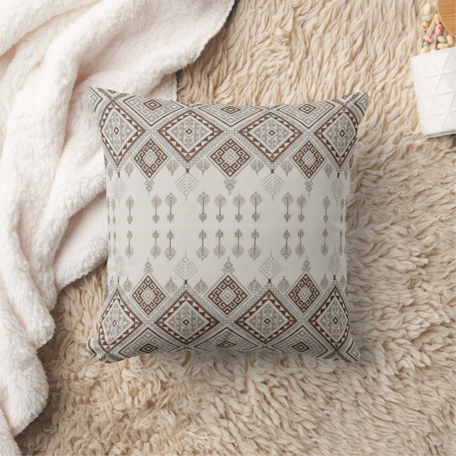 Desert Harmony – Brown Geometric Tribal  Throw Pillow (Blanket)