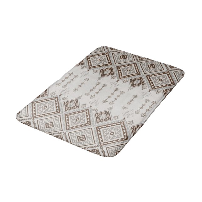 Desert Harmony Brown Moroccan Geometric Tribal Bath Mat (Angled)