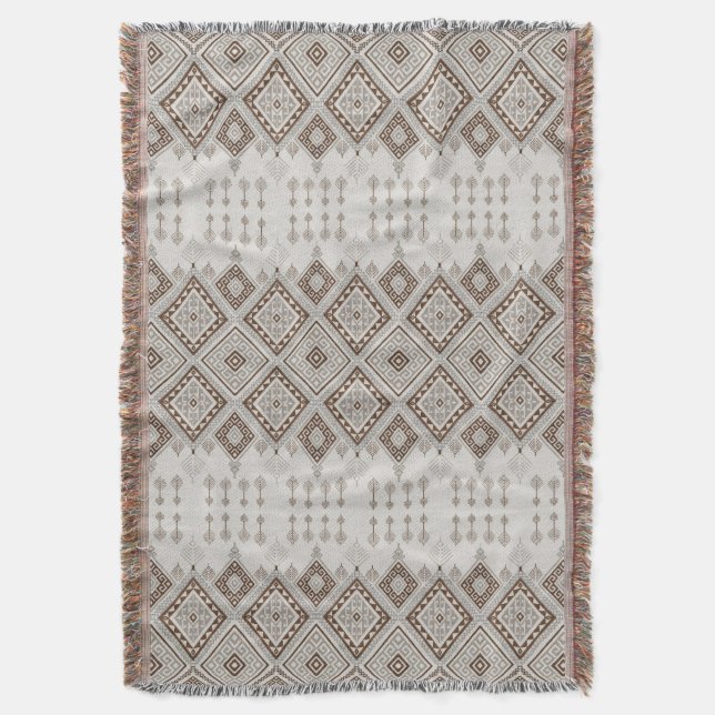 Desert Harmony Brown Moroccan Geometric Tribal Throw Blanket (Front Vertical)