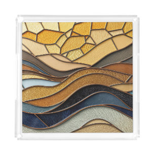 Desert Hills Sand Gold Mosaic Fine Art Acrylic Tray