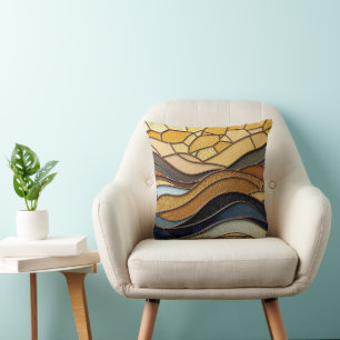 Desert Hills Sand Gold Mosaic Fine Art Throw Pillow