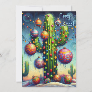 Desert Holiday – Saguaro Cactus in Southwest Snow Card