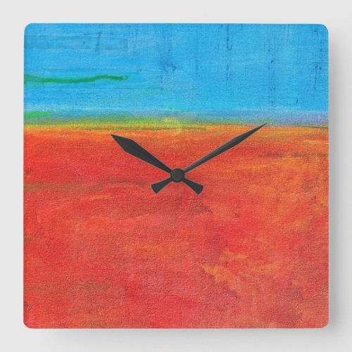 Desert Horizon blue sky orange sand abstract Square Wall Clock