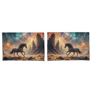 Desert Horses Stallion Mare foal Nebula stars Pillow Case