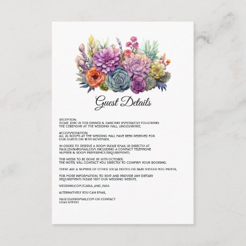 Desert Hues Floral Wedding Guest Details Enclosure Card