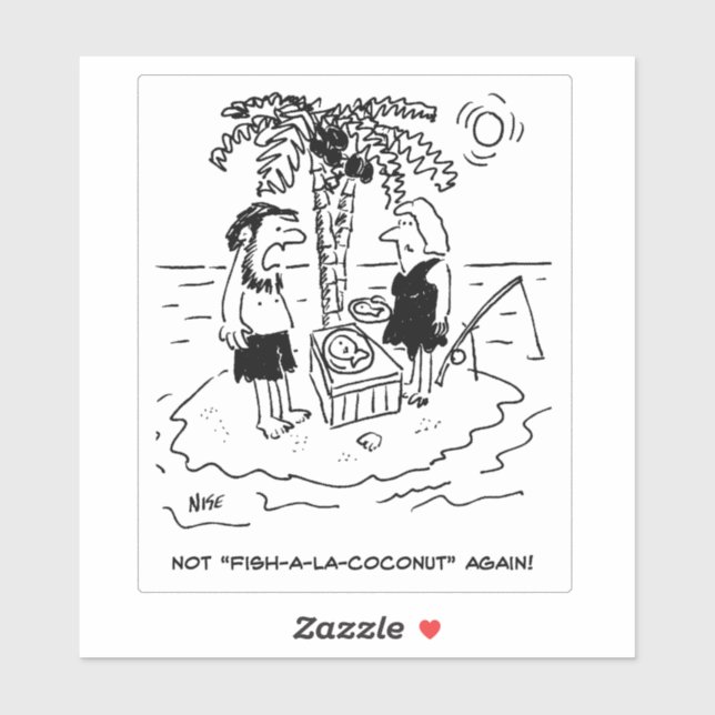 Desert Island Castaway Couple Cartoon. Sticker (Sheet)