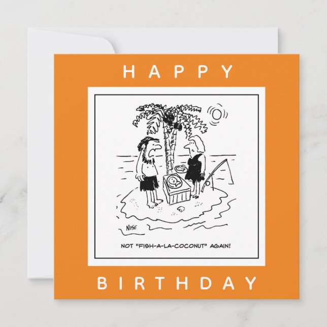 Desert Island Fish & Coconut Menu Cartoon (Front)