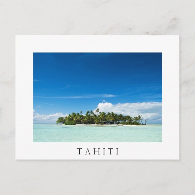 Desert island in the pacific white text postcard (Front)