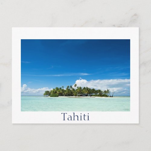 Desert island in the pacific white text postcard