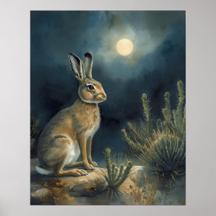 Desert Jackrabbit Under the Moon Poster