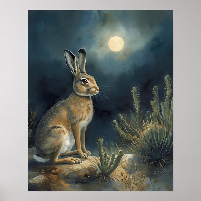 Desert Jackrabbit Under the Moon Poster (Front)