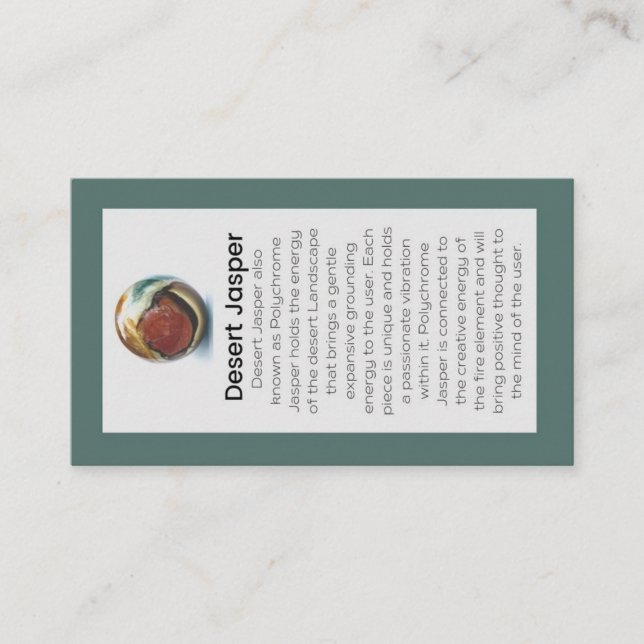 Desert Jasper Crystal Meaning Jewelry Display  Business Card (Front)