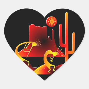 Desert Kokopelli Heart Sticker