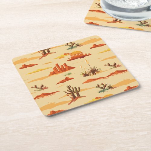 Desert Landscape Arizona Pattern Square Paper Coaster