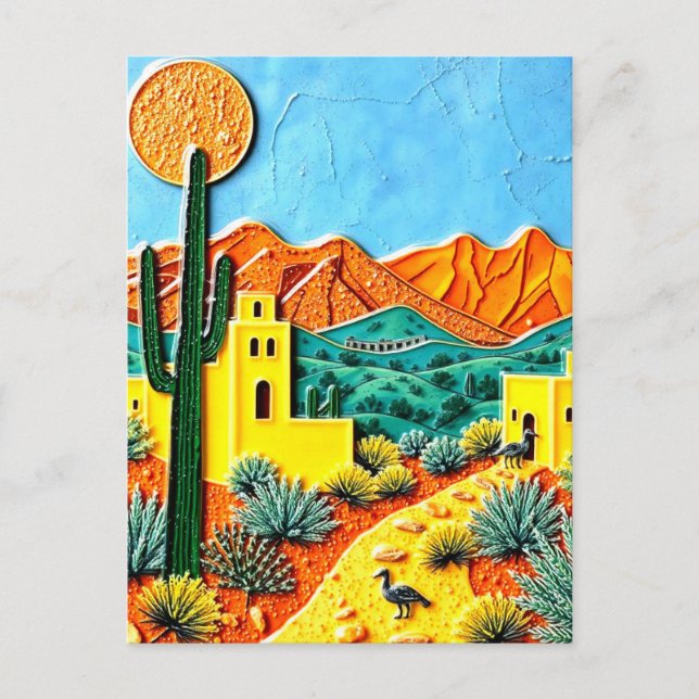 Desert Landscape Art with Cactus Postcard (Front)