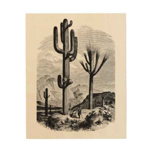 Desert Landscape Cactus Vintage Ink art Drawing 