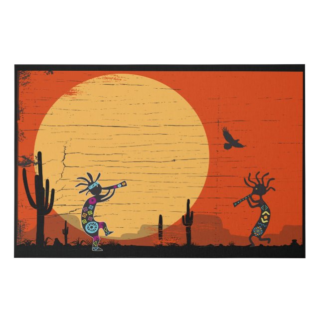 Desert Landscape Dueling Kokopelli Canvas (Front)