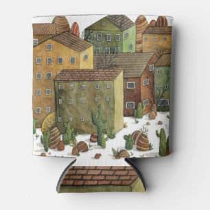 Desert landscape: hand-drawn watercolor. can cooler