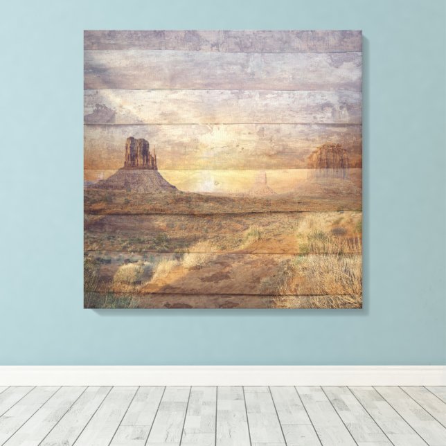 Desert Landscape Monument Valley And Cloudy Sky Canvas Print (Insitu(Wood Floor))