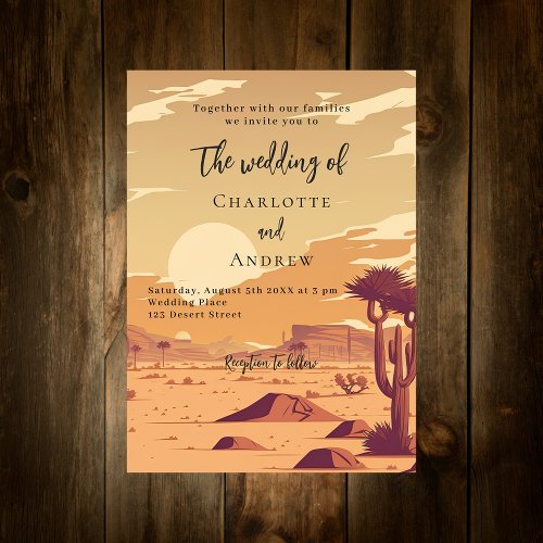 Desert landscape retro terracotta wedding invitation postcard