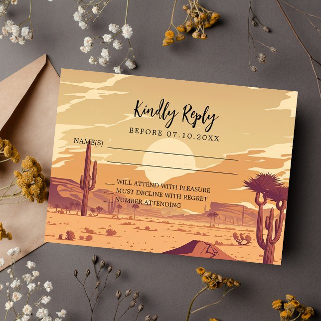 Desert landscape retro wedding response RSVP Note Card (Creator Uploaded)