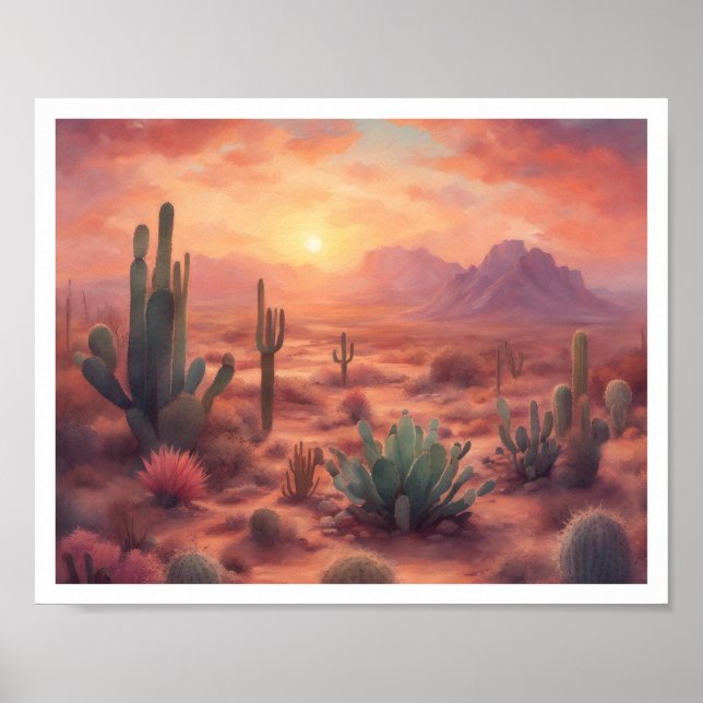 Desert Landscape Sequoia Cactus sunrise Poster (Front)