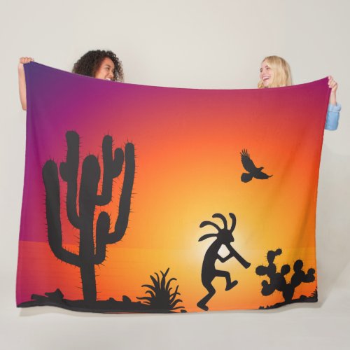 Desert Landscape Silhouette Kokopelli Fleece Blanket