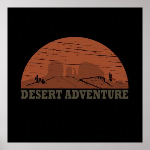 Desert landscape sunset vintage poster