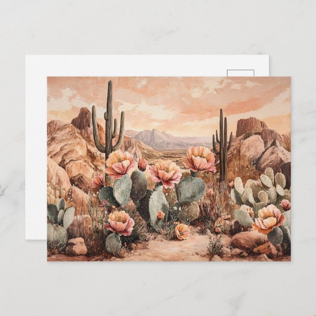 Desert Landscape with Blooming Cacti Postcard (Front/Back)