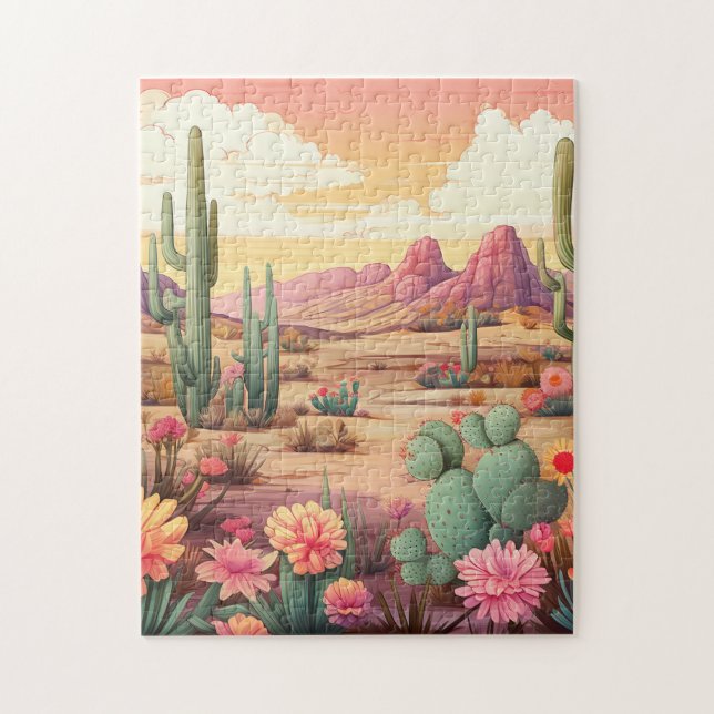 Desert landscape with cactus and flowers jigsaw puzzle (Vertical)
