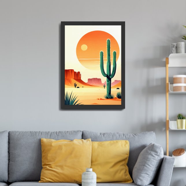 Desert Landscape with Cactus and Sunset Framed Art (Living Room 3)