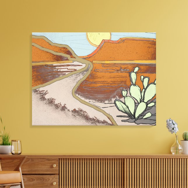 Desert Landscape with Cactus by and Old Road Canvas Print (Insitu(LivingRoom))
