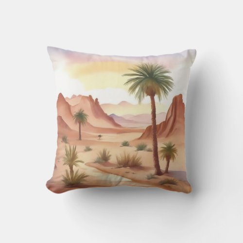 Desert Landscape with Date Palms Outdoor Pillow