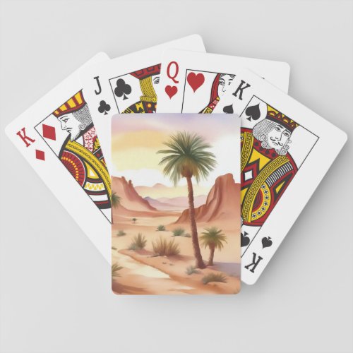 Desert Landscape with Date Palms Poker Cards