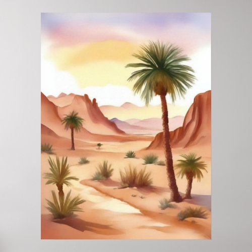 Desert Landscape with Date Palms Poster