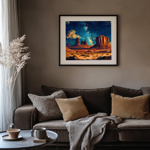 Desert Landscape with Towering Sandstone Formation Faux Canvas Print