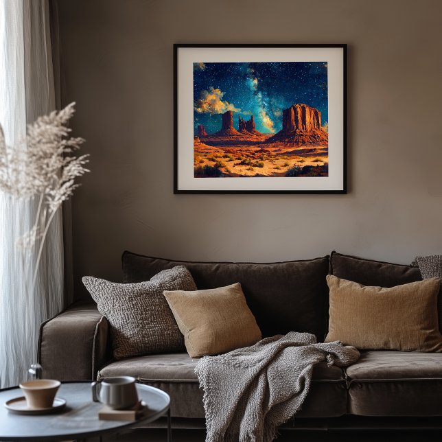 Desert Landscape with Towering Sandstone Formation Faux Canvas Print (Desert Artwork)