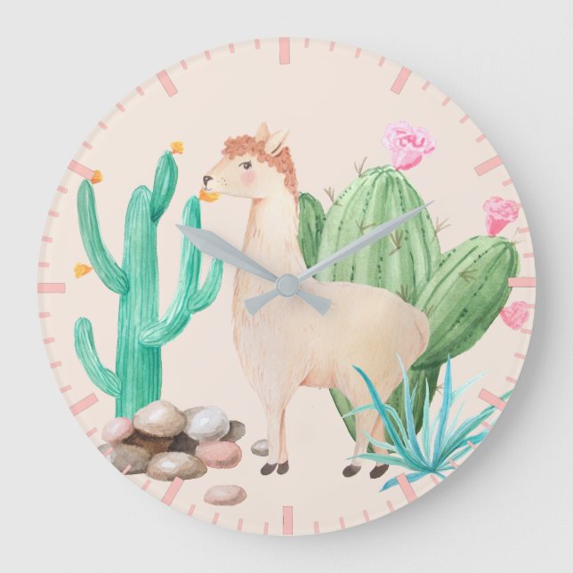 Desert LIama Cactus Flowers Stones Large Clock (Front)