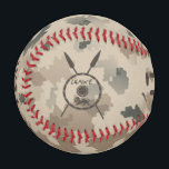 Desert Maccabee Shield And Spears Baseball<br><div class="desc">A military brown "subdued" style depiction of a Maccabee's shield and two spears on a desert camo background. The shield is adorned by a lion and text reading "Yisrael" (Israel) in the Paleo-Hebrew alphabet. Hebrew text reading "Maccabee" also appears. Add your own additional text. The Maccabees were Jewish rebels who...</div>