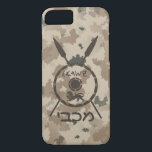 Desert Maccabee Shield And Spears iPhone 8/7 Case<br><div class="desc">A military brown "subdued" style depiction of a Maccabee&#39;s shield and two spears on a desert camo background. The shield is adorned by a lion and text reading "Yisrael" (Israel) in the Paleo-Hebrew alphabet. Hebrew text reading "Maccabee" also appears. The Maccabees were Jewish rebels who freed Judea from the yoke...</div>