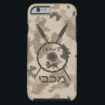 Desert Maccabee Shield And Spears Tough iPhone 6 Case<br><div class="desc">A military brown "subdued" style depiction of a Maccabee's shield and two spears on a desert camo background. The shield is adorned by a lion and text reading "Yisrael" (Israel) in the Paleo-Hebrew alphabet. Hebrew text reading "Maccabee" also appears. The Maccabees were Jewish rebels who freed Judea from the yoke...</div>