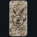 Desert Maccabee Shield And Spears Barely There iPhone 6 Plus Case<br><div class="desc">A military brown "subdued" style depiction of a Maccabee's shield and two spears on a desert camo background. The shield is adorned by a lion and text reading "Yisrael" (Israel) in the Paleo-Hebrew alphabet. Hebrew text reading "Maccabee" also appears. The Maccabees were Jewish rebels who freed Judea from the yoke...</div>