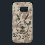 Desert Maccabee Shield And Spears Samsung Galaxy S7 Case<br><div class="desc">A military brown "subdued" style depiction of a Maccabee's shield and two spears on a desert camo background. The shield is adorned by a lion and text reading "Yisrael" (Israel) in the Paleo-Hebrew alphabet. Hebrew text reading "Maccabee" also appears. The Maccabees were Jewish rebels who freed Judea from the yoke...</div>