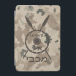 Desert Maccabee Shield And Spears iPad Mini Cover<br><div class="desc">A military brown "subdued" style depiction of a Maccabee's shield and two spears on a desert camo background. The shield is adorned by a lion and text reading "Yisrael" (Israel) in the Paleo-Hebrew alphabet. Hebrew text reading "Maccabee" also appears. The Maccabees were Jewish rebels who freed Judea from the yoke...</div>