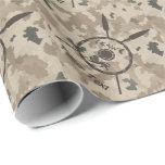Desert Maccabee Shield And Spears Wrapping Paper<br><div class="desc">A military brown "subdued" style depiction of a Maccabee's shield and two spears on a desert camo background. The shield is adorned by a lion and text reading "Yisrael" (Israel) in the Paleo-Hebrew alphabet. Add your own text. The Maccabees were Jewish rebels who freed Judea from the yoke of the...</div>