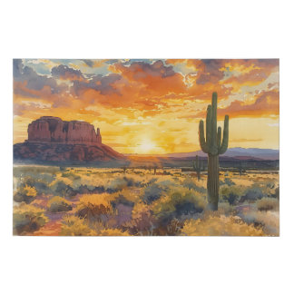 Desert Mesa and Saguaro Sunset Faux Canvas Print