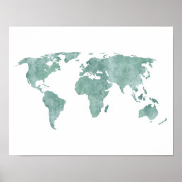 Desert mint green Watercolor World map Poster