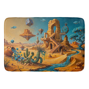 Desert Mirage Ochre Orange Teal Blue Bath Mat