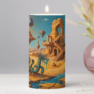 Desert Mirage Ochre Orange Teal Blue Pillar Candle