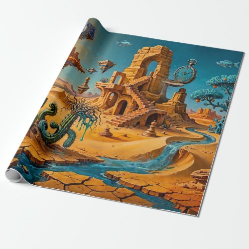 Desert Mirage Ochre Orange Teal Blue Wrapping Paper